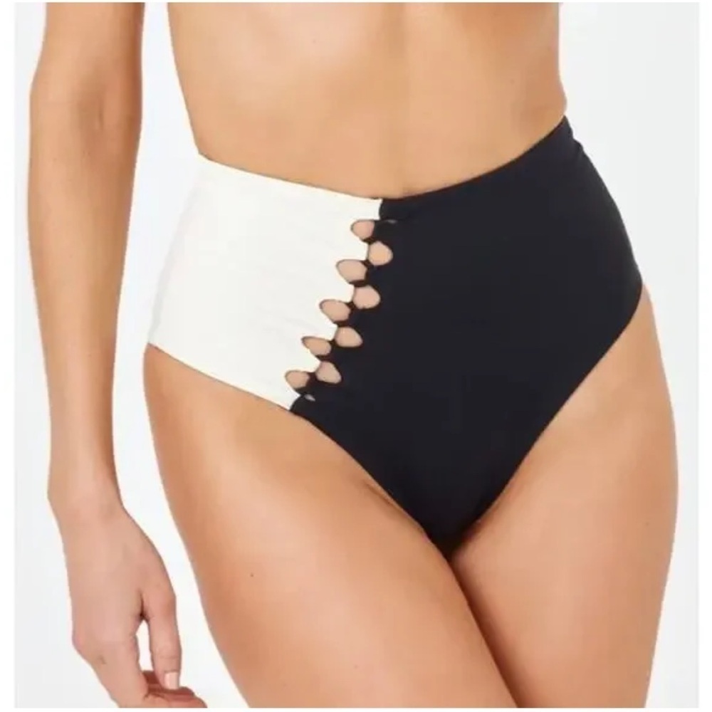 NWT L Space Black Cream Solstice Classic Bikini Bottom Sz XS